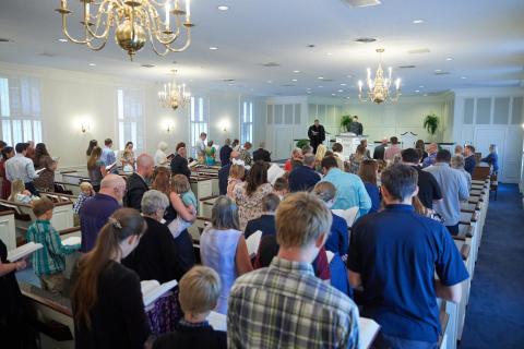 Congregation singing a hymn